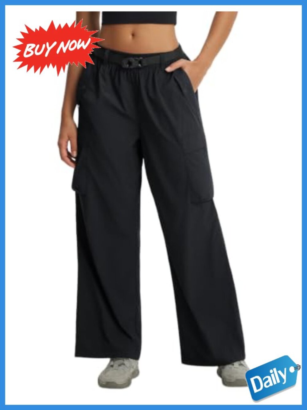 Wide Leg Hiking Pants with Pockets Lightweight Nylon Cargo Parachute Outdoor
